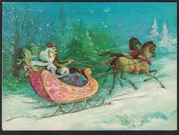 Pink Sleigh Romantic Couple Snowy Blue Forest Large 1976 Vintage Christmas Card For Sale 9 99 See Photos Money Back Guarantee A Beautiful Lady And Her Ha