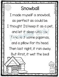 Printable Snowball Funny Winter Poem For Kids Great For First Grade Second Grade Third Grade And Fourth Grade Poetry For Kids Kids Poems Funny Poems For Kids