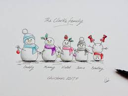 Snowmen Family Portrait Hand Drawn Hand Painted Etsy In 2021 Watercolor Christmas Cards How To Draw Hands Family Drawing