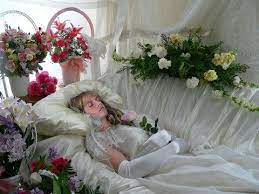 Girl coffin images stock photos vectors shutterstock. Woman In Her Open Casket At A Fantasy Funeral Dead Bride Casket Funeral