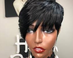 Buy Jet Black Pixie Cut Wig: Virgin Human Hair, Feather Bangs Online in  India