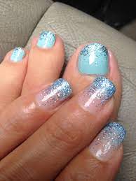 Blue Toe Nails Glitter Fade Mix Of Silver Light Blue And Purple Gelish Blue Faded Tips With Same Combo Glit Blue Toe Nails Blue Nail Designs Graduation Nails