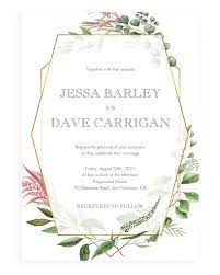 Botanical Wedding Invitation Template With Geometric Frame Wedding Invitation Card Design Botanical Wedding Invitations Wedding Invitation Templates