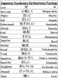 You will find the translation, pronunciation, how to write it and even some examples on how to use it in a. Japanese Vocabulary Words For Emotions And Feelings Learn Japanese Learn Japanese Words Japanese Language Learn Japanese