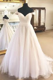 Onlybridals Tulle Off The Shoulder A Line Sleeveless Ivory Wedding Dress With Pleats In 2020 Ivory Wedding Dress Online Wedding Dress A Line Wedding Dress