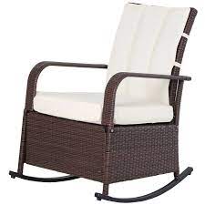 Outsunny Outdoor Wicker Rattan Recliner Rocking Cushioned Chair With Footrest 135 Degrees Of Comfort White Cushions Recline Aosom Outdoor Rocking Chairs Wicker Rocking Chair Reclining Rocking Chair