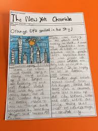News reports are found in newspapers and their purpose is to inform readers of what is happening in the world around them. Eva S New York Skyline And Newspaper Report Cuddington And Dinton School