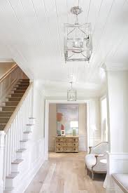 In comparison, ceiling paints are not so different from standard colors; Tongue And Groove Ceiling Paint Color Benjamin Moore White Dove Semi Gloss With White Oak Hardwood Floors Wood Floor Colors Wood Floors Wide Plank
