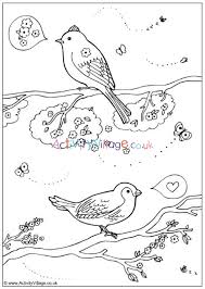 Three birds printable coloring page, free to download and print. Spring Birds Colouring Page