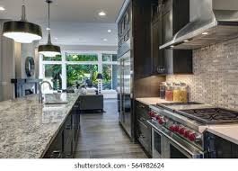 brown kitchen cabinets high res stock