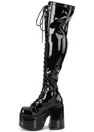 Slit in the back, possibility to turn down the top part. Demonia Camel 300 Patent Over The Knee Boot Attitude Clothing