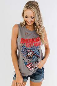 American Made Distressed Graphic Tank Top Charcoal The Pulse Boutique