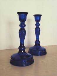 Vintage Cobalt Blue Glass Candlesticks Vintage Home Decor 1930 S Glass Glass Candlesticks Blue Glass Cobalt Glassware