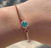 S925 Romantic Rose Gold Round Cut Paraiba Tourmaline Bracelet In Sterling  Silver