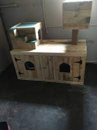 In Process Cat Litter Box Enclosure And Hideaways Using Pallet Wood Hiding Cat Litter Box Cat Litter Tray Diy Cat Tree