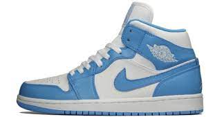 The shoe brings genuine university blue leather to the ankle, heel, toe and outsole, with black on the swoosh and collar and contrasting white on the quarter panel. Air Jordan 1 Mid White University Blue White Jordan Sole Collector