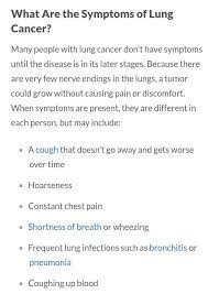 Common symptoms of a cervical cancer tumor that develops in the cervix may include vaginal bleeding, including bleeding between periods. List The Symptoms Of Lungs Cancer Brainly In