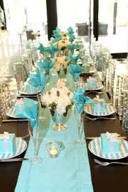 Damask prints were used as table runners with tiffany blue colors present in the party favors, which were incorporated subtly into the decoration. 400 Breakfast At Tiffany S Theme Ideas Tiffany Theme Breakfast At Tiffanys Tiffany Party
