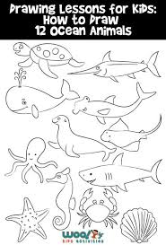 How To Draw For Kids 12 Ocean Animals To Draw Step By Step Woo Jr Kids Activities Drawing Lessons For Kids Drawing For Kids Draw Animals For Kids