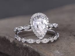Pear Shaped Silver Ring Set Cubic Zirconia Wedding Band Cz Etsy Cz Rings Engagement Engagement Ring Shapes Cubic Zirconia Wedding Bands