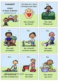 Lesespiel 2a Arbeit In Haus Garten Set 3 4 Verbkonjugation Lesespiele Lesen Daf Lehrer
