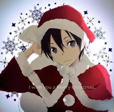 I Wish You A Merry Christmas Text Kirito Santa Outfit Sword Art Online Sword Art Online Anime Giang Sinh