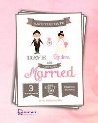 Cute Cartoon Couple Save The Date Printable Couple Wedding Invitation Cartoon Wedding Invitations Party Invite Template