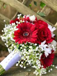 Red Rose Gerbera Daisy Wedding Bouquet Etsy In 2020 Gerbera Daisy Wedding Gerbera Daisy Wedding Bouquet Prom Flowers Bouquet