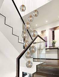 K Uuml Cheks 10 Glass Balls Staircase Chandelier Long Pendant Light Duplex Building La Staircase Lighting Ideas Staircase Chandelier Staircase Pendant Lighting