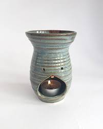 Hand Carved Essential Oil Burner Wax Melts Deep Dish Ceramic Ooak Wheel Thrown Blue Turquoise Bronze Glaze Uk Studi Pottery Ceramics Essential Oil Burner