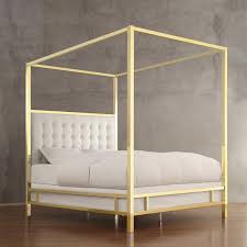 Emerson white metal canopy twin size frame bed. Inspire Q Solivita Off White Linen Canopy Button Tufted Gold Metal Poster Bed