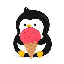 Little Penguin Eating An Ice Cream Character Illustration Penguins Cute Animal Drawings