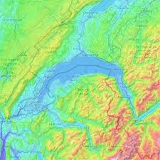 Zwei grosse schweizer städte liegen am ufer des lac léman: Topografische Karte Genfersee Hohe Relief