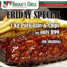 Friday Special Brian S Grill And Family Restaurant 1 Kg Pork Ribs Chips For Only R99 No Sharing Call Us On 0 44 272 Pork Ribs Family Restaurants Food