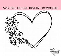 Floral Heart Wreath Svg Png Jpg Dxf Heart Wreath Svg Flower Wreath Monogram Frame Floral Double Monogram Frame Svg Silhouette Cricut Monogram Frame Wreath Drawing Embroidery Patterns