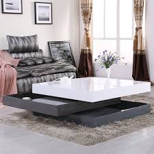 Uenjoy High Gloss Square Storage Rotating Coffee Table W 3 Layers Living Room Furniture Luxury Furniture Coffee Table Luxury Furniture Design