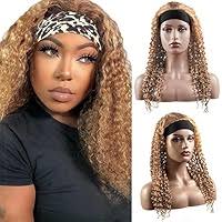 Amazon.com : muaowig #27 Curly Wave Headband Wig Honey Blonde Brazilian  Remy Human Hair Wigs For Women Grade 8A Hair Wig Real Unprossed Virgin Hair  No ...