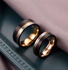 Black And Rose Gold Mens Ring King Will Duo Ring Brushed With Rose Gold Line Rose Gold Gold Line Silver Tungsten