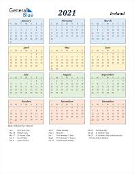 2021 printable yearly calendar with week numbers; 2021 Ireland Calendar With Holidays