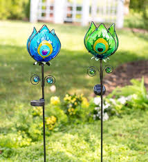 Solar Lighted Metal And Glass Flower Garden Stake Blue Wind And Weather In 2020 Garden Stakes Flower Garden Design Decorative Garden Stakes