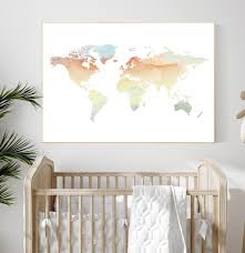 Travel script sign, travel wall hanging, travel inspired wall decoration, adventure theme decor for wall, map letters for nursery. Watercolor World Map Nursery Decor World Map Neutral Colors Etsy Travel Theme Nursery Water Color World Map World Map Nursery Decor