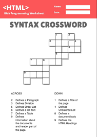 Free Kids Printable Html Coding Crossword Computer Activities Education Computer Skills Computer Resources For Kids Printable Worksheets Worksheets Syntax