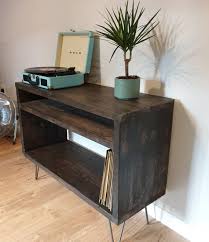 Record Player Stand Industrial Tv Stand Vinyl Storage Unit Etsy In 2020 Record Player Stand Record Room Industrial Tv Stand