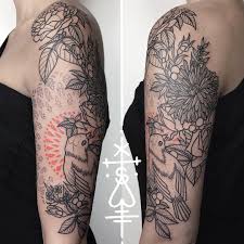 Half Sleeve Bird And Flower Tattoo Sarah Herzdame On Instagram First Session On Sofie S Half Sleeve Looking Forward To Finis Half Sleeve Tattoo Half Sleeve Tattoos Designs Bird Tattoo Sleeves