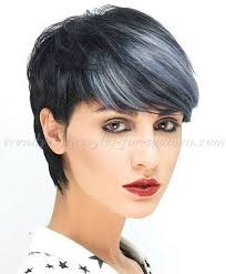Short Hairstyles With Long Bangs Short Black Hairstyle With Blue Highlights Short Hair Highlights Unusual Hair Colors Short Hair Styles