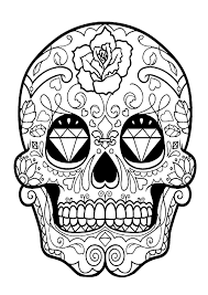 Dias de los muertos skeletons drawing. Skull Coloring Pages For Adults