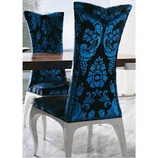 Luxurious High Back Upholstered Dining Chair In Blue Velvet Damask Fabric With White Lacquered Legs Other Fabri Luxury Dining Room Dining Chairs Luxury Chairs