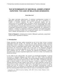 .of the effects of unemployment among the fresh graduates is the increase in social problems. Pdf The Determinants Of Individual Unemployment Duration The Case Of Malaysian Graduates