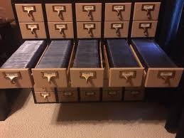 Magic the gathering and pokémon collectors will enjoy our collection of gaming supplies such as playing card sleeves , gaming deck cases , and gaming folders. My Storage Solution For Vintage Baseball Cards A Refurbished Library Card Catalog Each Drawe Trading Card Storage Sports Cards Display Sports Cards Storage