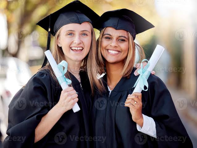 Graduation, degree and portrait of friends together happy for academic  success at their university campus. Certificate, achievement and young  women students with college diploma or scroll to graduate 76018040 Stock  Photo at